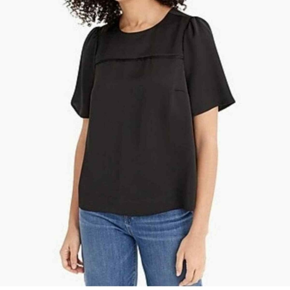 J. Crew 365 Hammered Black‎ Satin Short Sleeve Women Size 8